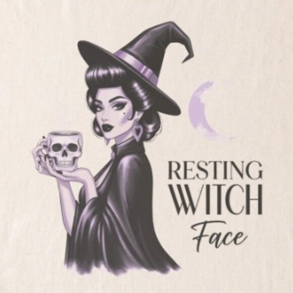 Resting Witch Face Shirt Witch Holding Skull Halloween Graphic Tee - Picture 2 of 4